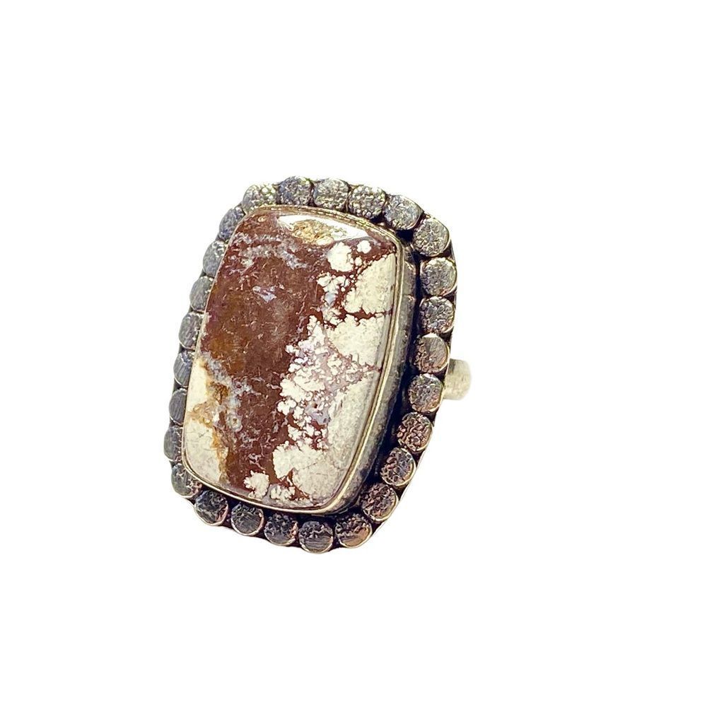Natural Wild Horse Jasper Gemstone in a Handcrafted 925 Stamped Ring (7.25) - Picture 3 of 10